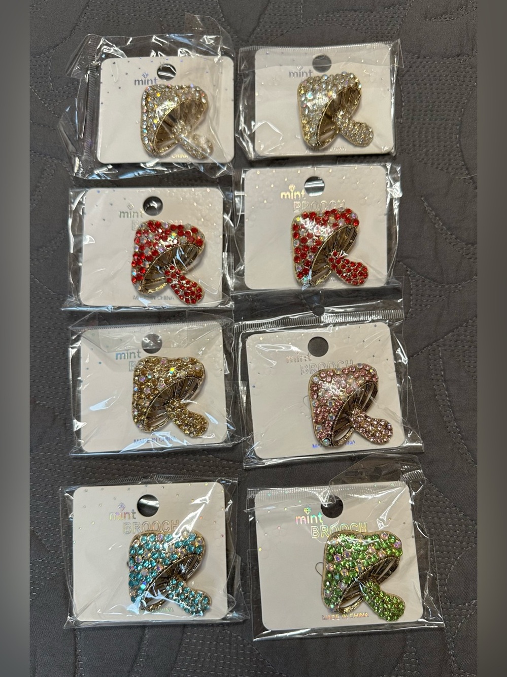 Mint Jewelry Lot NWT Multicolour Rhinestone Mushroom Brooches Bundle